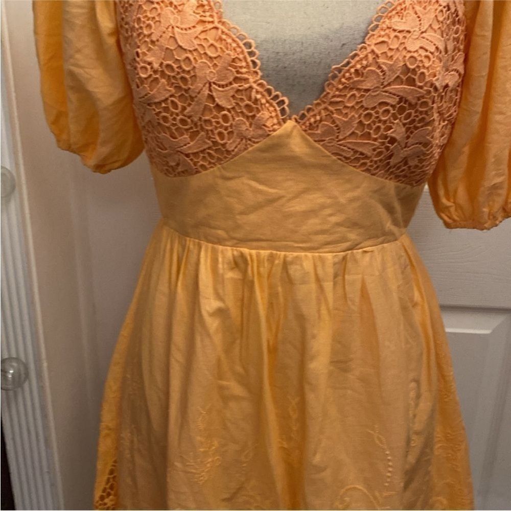 Indian 100% cotton Elegant Orange Lace Trim Dress, M - Picture 8 of 14